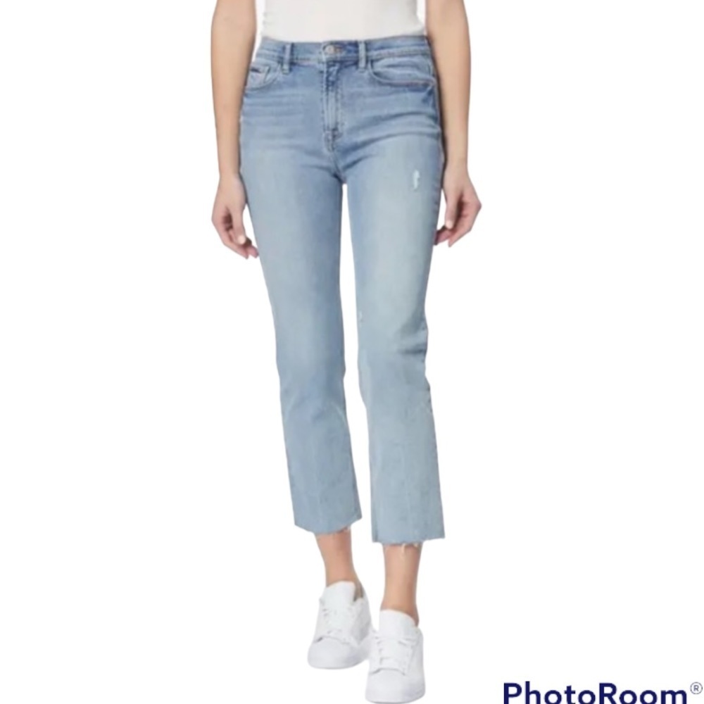 Kensie Vintage Luxe Jeans Sz 4 Raw Frayed Hem Crop Straight Legged Distressed